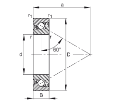 推力角接觸球軸承 7602012-2RS-TVP, 單向，接觸角 a = 60°，限制公差，兩側唇密封
