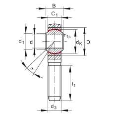 桿端軸承 GAKSL10-PS, 根據(jù) DIN ISO 12 240-4 標(biāo)準(zhǔn)，特種鋼材料，帶左旋外螺紋，免維護(hù)