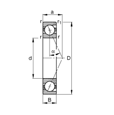 主軸軸承 B7022-E-T-P4S, 調節，成對或單元安裝，接觸角 α = 25°，限制公差