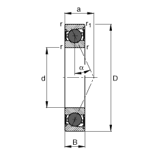主軸軸承 HCB7211-E-2RSD-T-P4S, 調節，成對或單元安裝，接觸角 α = 25°，陶瓷球，兩側唇密封，非接觸，限制公差