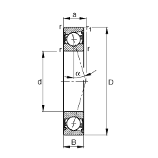 主軸軸承 B71919-C-2RSD-T-P4S, 調(diào)節(jié)，成對安裝，接觸角 α = 15°，兩側(cè)唇密封，非接觸，加嚴(yán)公差