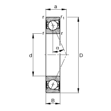 主軸軸承 B71900-E-2RSD-T-P4S, 調節，成對安裝，接觸角 α = 25°，兩側唇密封，非接觸，限制公差