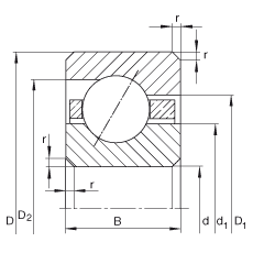 薄截面軸承 CSEC055, 角接觸球軸承，類型E，運行溫度 -54°C 到 +120°C