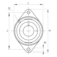 軸承座單元 RCJT1-1/4-206, 對角法蘭軸承座單元，鑄鐵，根據 ABMA 15 - 1991, ABMA 14 - 1991, ISO3228 帶有偏心緊定環，R型密封，英制