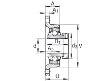 軸承座單元 RCJT1-1/4-206, 對角法蘭軸承座單元，鑄鐵，根據 ABMA 15 - 1991, ABMA 14 - 1991, ISO3228 帶有偏心緊定環，R型密封，英制